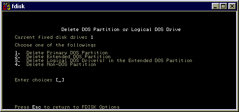 Fdisk: Deleting partitions